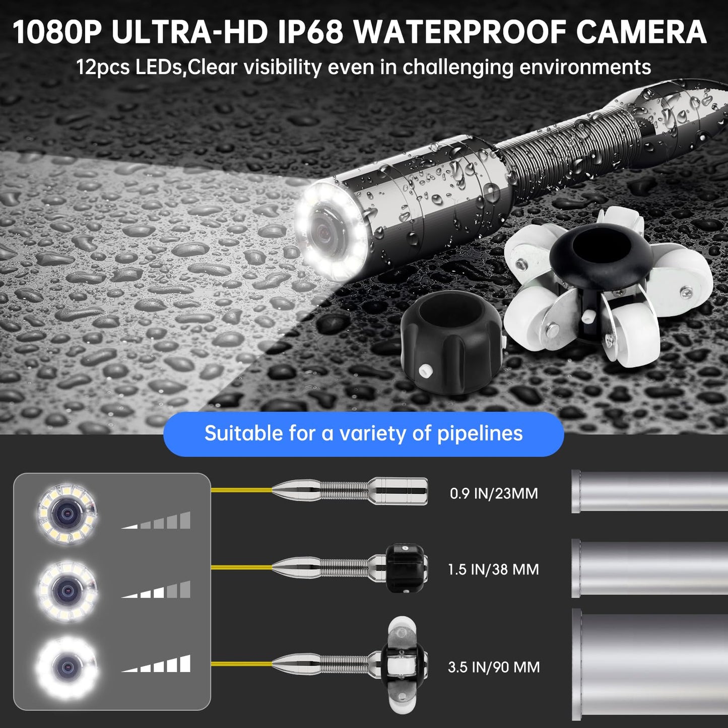 Free 8GB SD Card DVR Recorder Sewer Inspection Camera with Distance Counter Plumbing Snake Camera Waterproof IP68, SYANSPAN 65ft Industrial Pipeline Drain Endoscope with 9"LCD Monitor(20M)