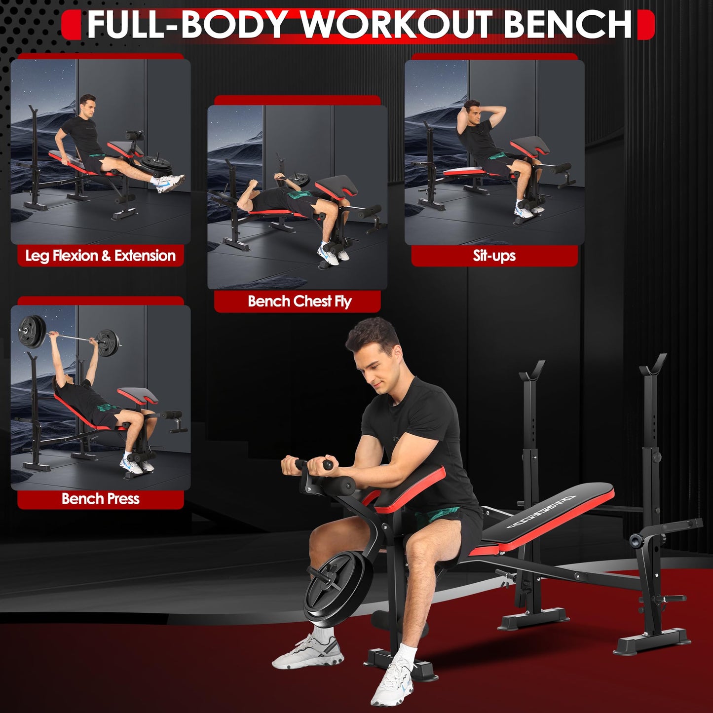 OPPSDECOR 900LBS All in One Weight Bench Set with Squat Rack Adjustable Workout Bench with Leg Developer Preacher Curl Rack Fitness Strength Training Bench for Home Gym