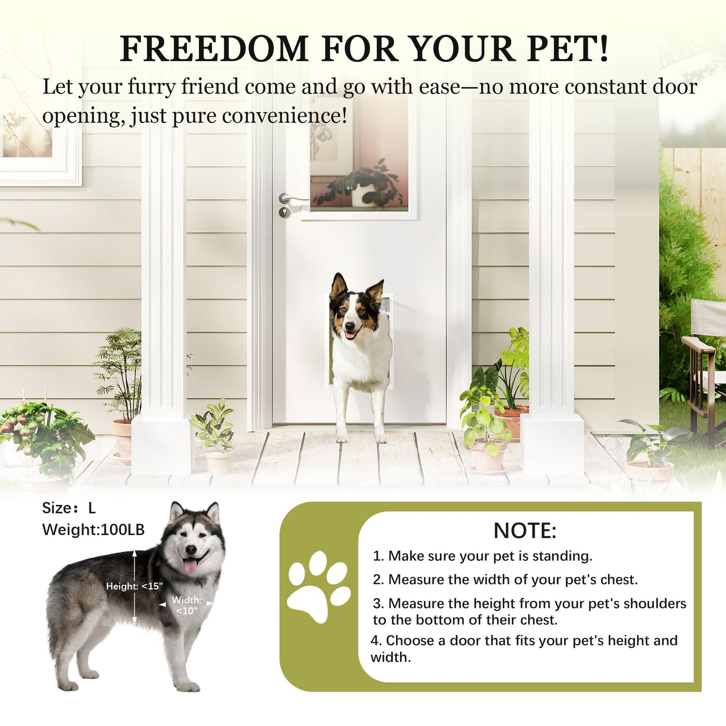 Lakenyon Entry Door, 30" x 80", 1-Panel Frosted Glass, Front Door with Dog Door, Solid Wood & MDF Construction, Waterproof Primer, Easy to Install, DIY-Friendly
