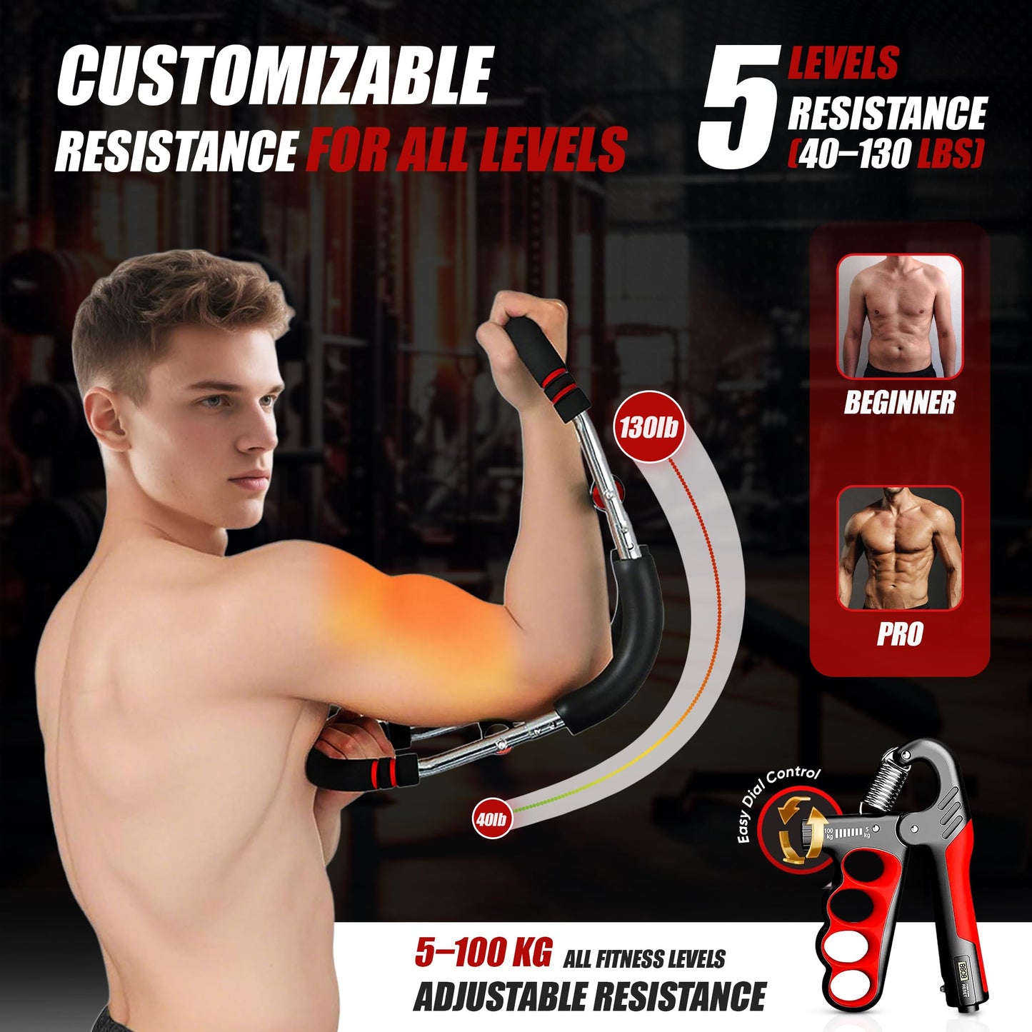 LuxUltra Twister Arm Trainer Chest Workout Equipment for Men & Women, Adjustable 40-130 lbs Chest and Arm Trainer with Hand Grip Strengthener, Home Gym Strength Trainer