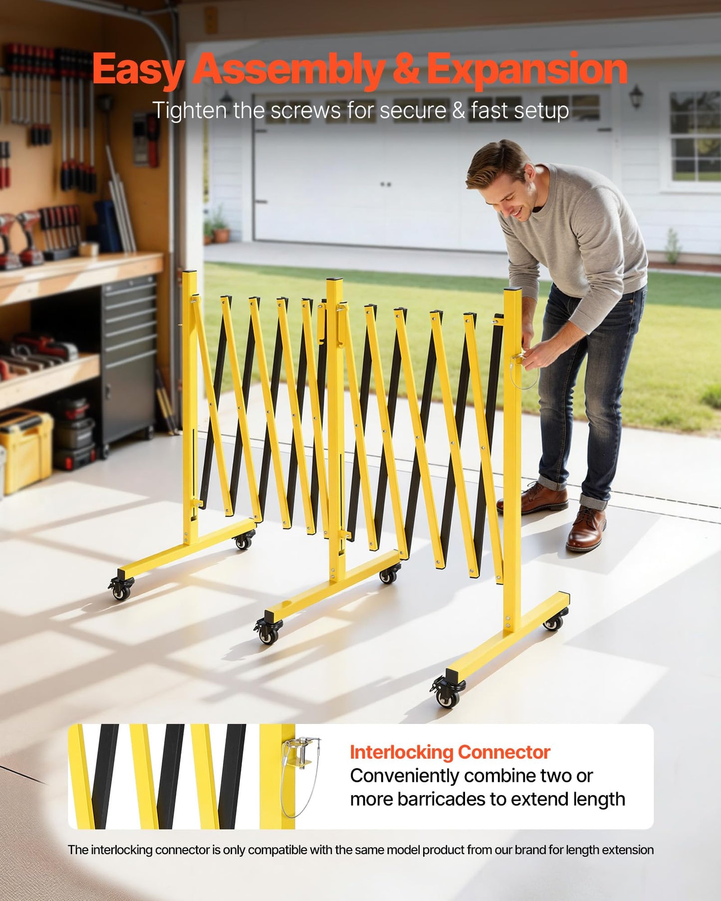 VEVOR Double Expandable Barricades, 18FT Industrial Safety Barriers, Flexible Mobile Barricade with Locking Casters, Portable Folding Security Gate Metal Traffic Fence for Driveway Warehouse Elevator