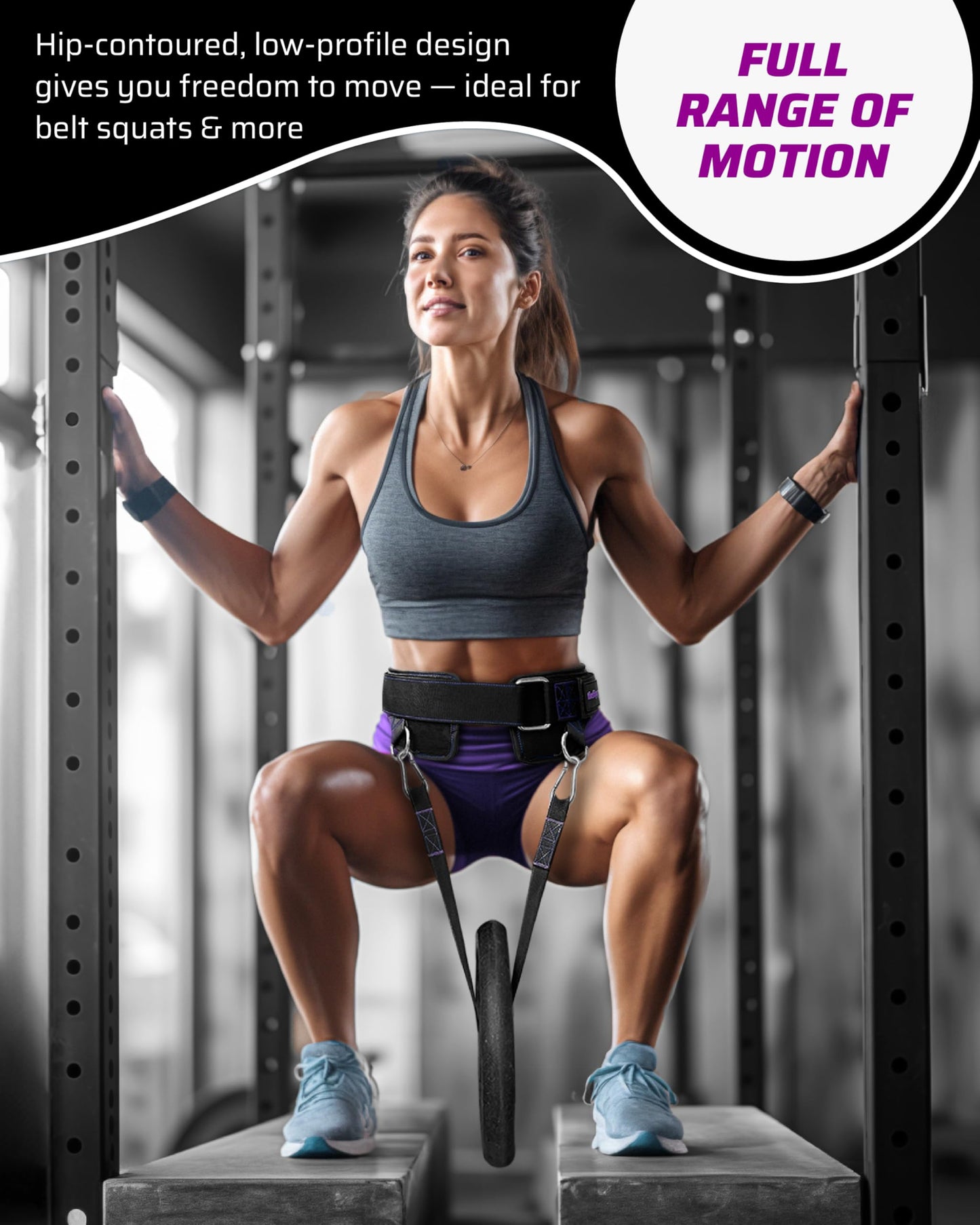 THEFITGUY Women’s Weighted Dip Belt – Contoured No-Pinch Fit for Dips, Pull-Ups & Squats | Designed for Women’s Hips | Sleek Black with Purple Stitching, Secure Buckle, 2 Straps & Hooks Included