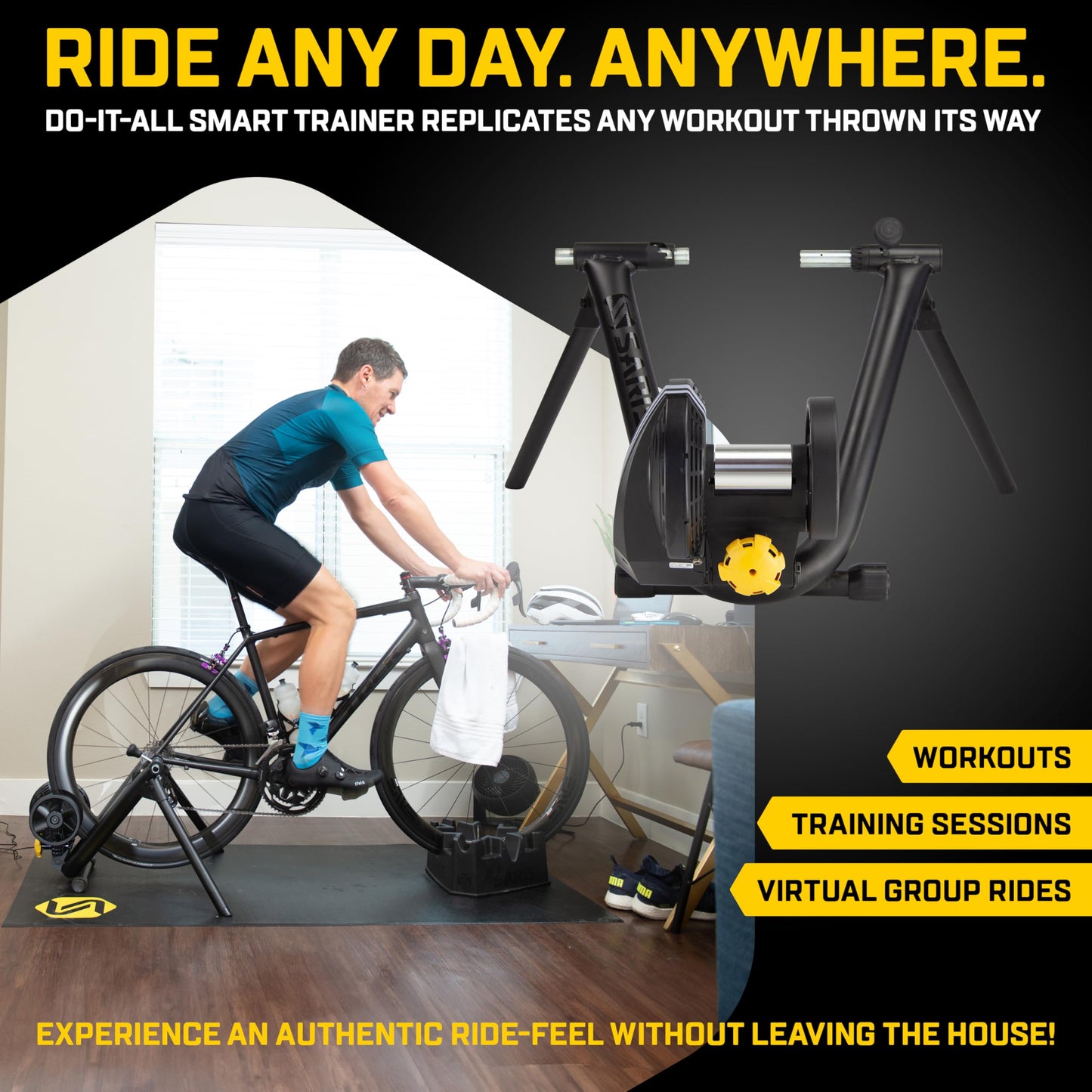 Saris M2 Smart Indoor Bike Trainer, Compatible with Zwift App, Black, Made in the USA