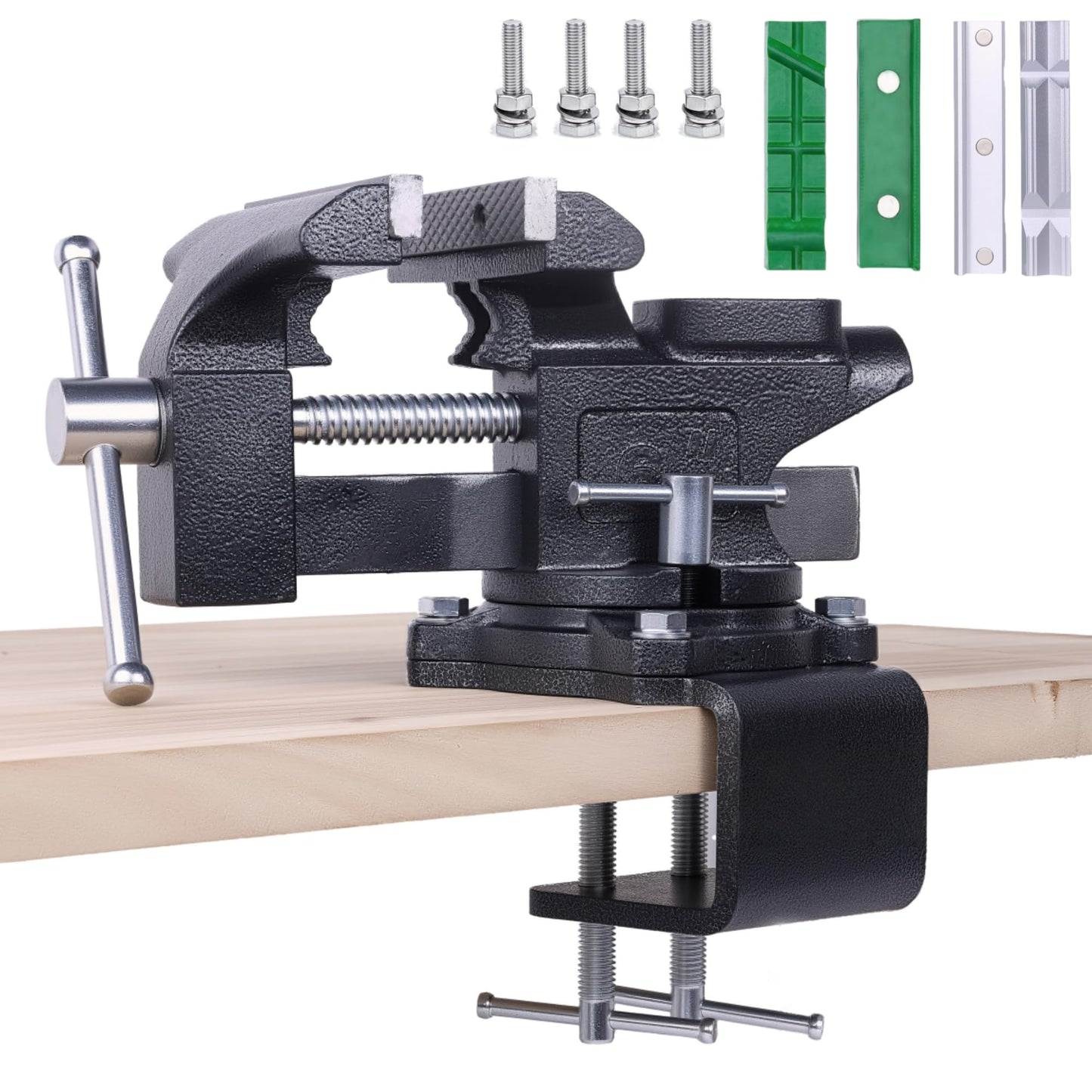 Bench Vise, 6" Jaw Width, Table Vise For Workbench,2-in-1 Multi-Purpose Heavy Duty Bench Vice With Two Multifunctional Jaws, 270° Swivel Base Home Vise for Woodworking, Welding and DIY