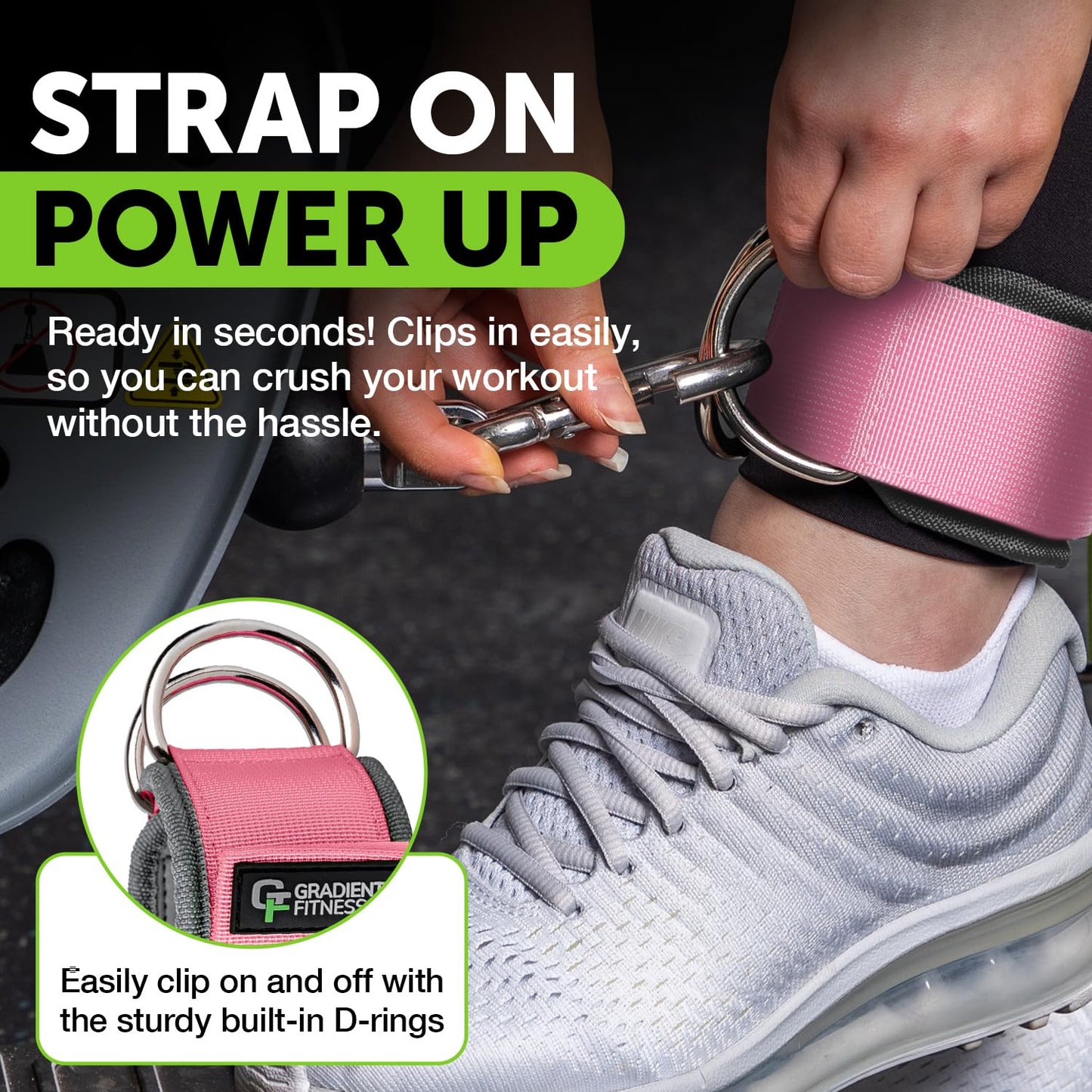 Gradient Fitness Ankle Straps (2 Pack) | Ankle Strap for Cable Machine, Ankle Bands for Working Out, Cable Ankle Strap, Cable Machine Attachment, Ankle Cable Attachments for Gym (Pink, 2 D-Rings)