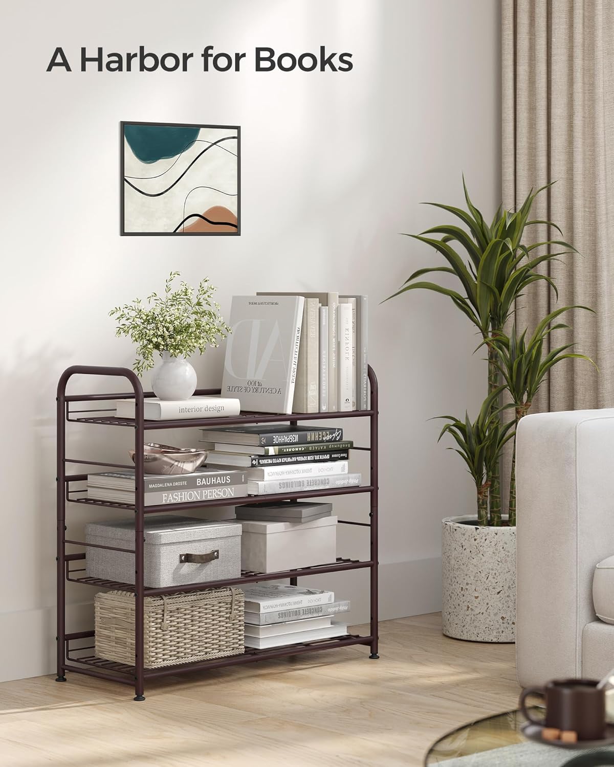 SONGMICS 4-Tier Stackable Shoe Rack - Adjustable Metal Storage Shelf for 16 Pairs | Bronze Finish