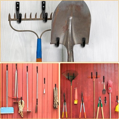 KURUI Heavy Duty Garage Hooks - 6Pcs 3.5" & 4Pcs 8" Ladder Hooks for Tools & Cords | Black Wall Mount