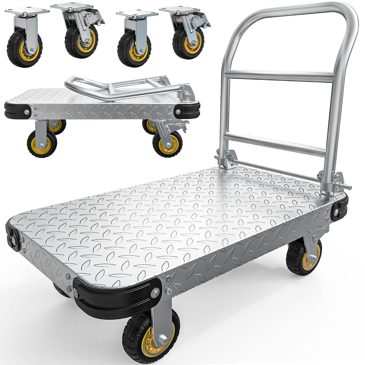 YITAMOTOR 2000 LBS Heavy Duty Platform Truck Push Cart Dolly, Foldable Large Flatbed Cart with 6" Swivel Wheels, Steel Platform Dolly Moving Cart Hand Truck for Groceries, Garage (36" x 24")