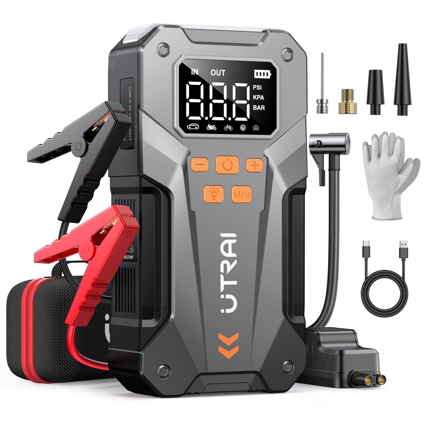 UTRAI 5500A 150PSI Jump Starter with Air Compressor, 12V Portable Jump Box (All Gas/10L Diesel), Jump Pack with LED Light, Car Jumper with Jumper Cables, Storage Case Included