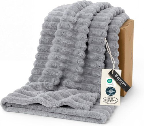 Bedsure GentleSoft Twin Blanket - Cozy Light Grey Fleece Throw for Couch, 60x80 Inches
