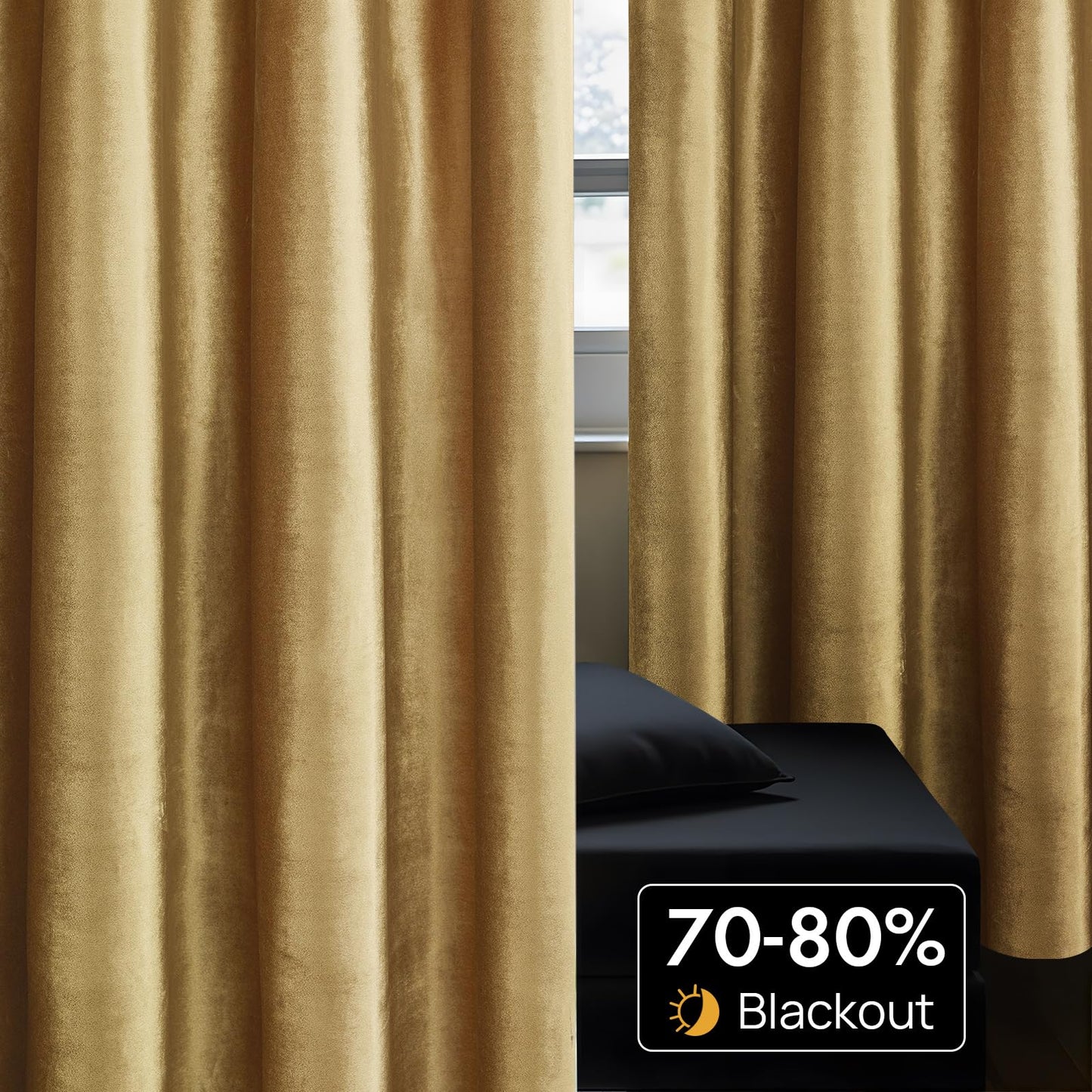 BULBUL Velvet Gold Curtains 120 inch Length- Living Room Blackout Thermal Window Drapes Darkening Decor Grommet Curtains for Bedroom Set of 2 Panels