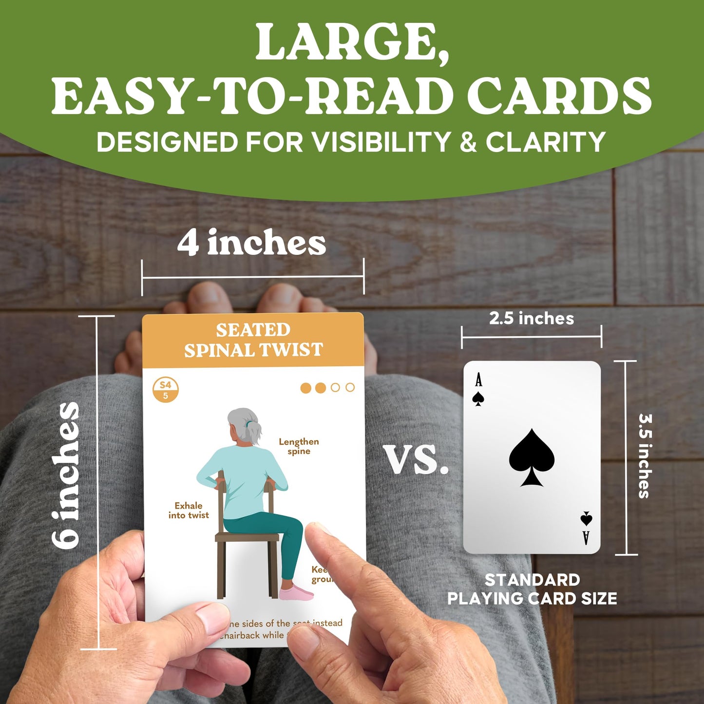 60 Chair Yoga Exercises – Gentle Workouts for Flexibility, Balance & Strength – Big 4″ x 6″ Cards with Step-by-Step Large-Text Instructions – Guidebook & 10 Pre-Made Routines for Seniors & Beginners