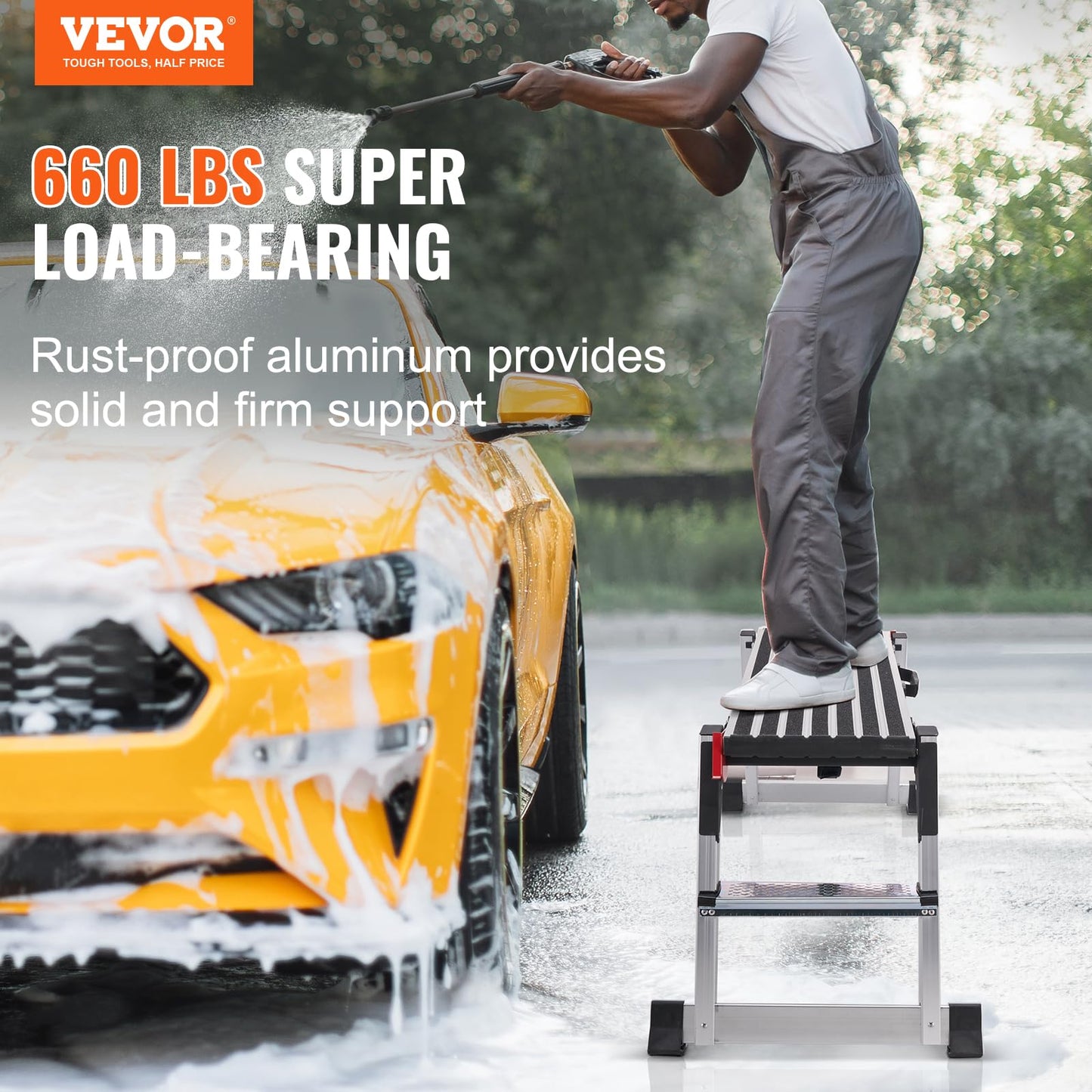VEVOR Folding Work Platform, 40"×12"×20" Aluminum Drywall Stool Ladder, 660 lbs Load Capacity Heavy Duty Work Bench w/Non-Slip Feet, Ideal for Washing Vehicles, Cleaning, Painting, Decorating
