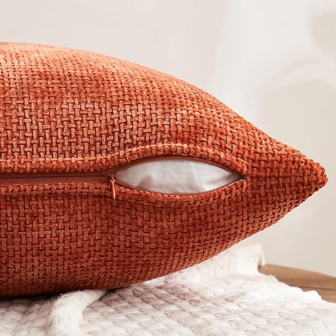 MIULEE Pack of 4 Couch Throw Pillow Covers 16x16 Inch Burnt Orange Soft Decorative Chenille Pillow Covers Farmhouse Accent Cushion Covers for Boho Home Decor Sofa Bedroom Living Room
