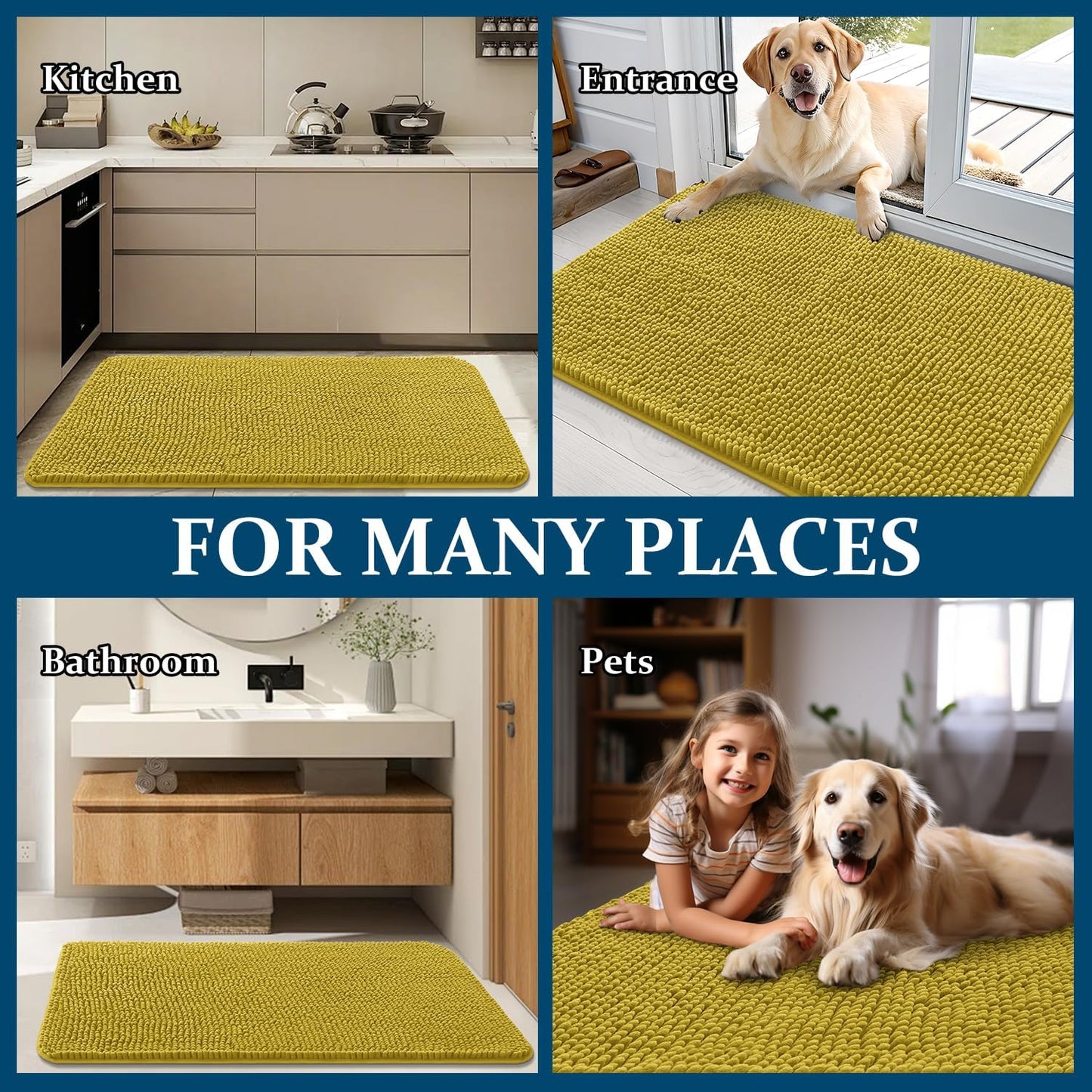 OLANLY Dog Door Mat - Absorbent Non-Slip Washable Doormat for Muddy Paws | 30x20 Mustard Yellow