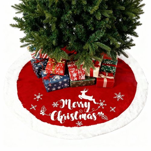 48 Inch Christmas Tree Plush Skirt,Faux Fur Christmas Tree Skirt with Snowflakes,Christmas Decorations Tree Base Skirt for Xmas Tree Decoration,Holiday Home Party Decor