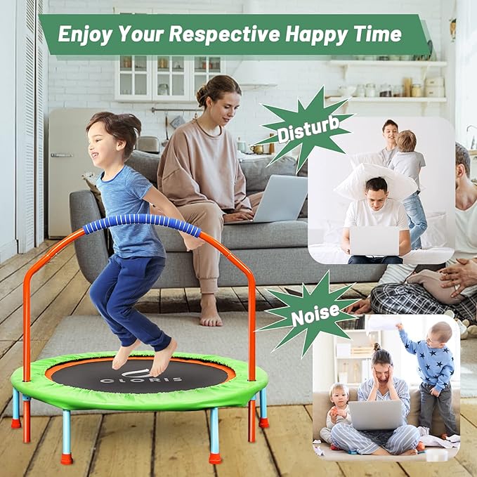 CLORIS 38in/48in Folding Trampoline - Max Load 220lbs / 450lbs Trampoline Rebounder Trampoline for Adults with Adjustable Foam Handle, with safty Padded Cover Best Gift