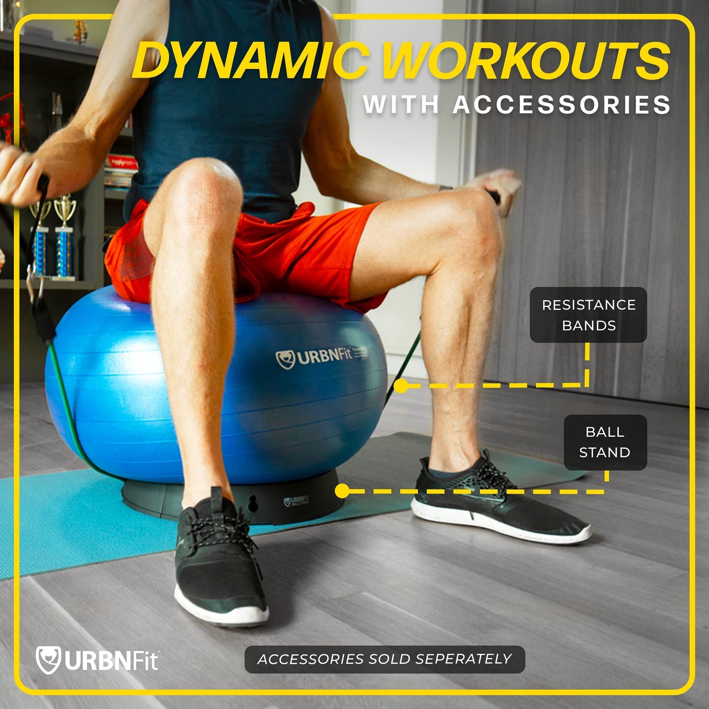 URBNFit Exercise Ball - Yoga Ball in Multiple Sizes for Yoga, Pilates, Pregnancy, Stability - Anti-Burst Swiss Balance Ball w/Quick Pump – Office Ball Chair for Home and Gym – 26 Inch - Black