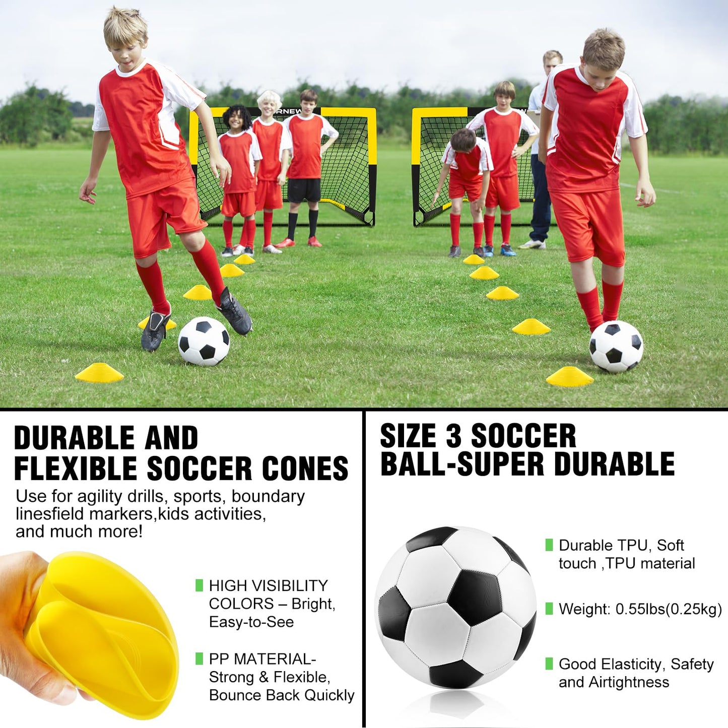Kid Soccer Goal and Soccer Ball Targets Set - Backyard & Indoor Soccer Goal for Kids, 4X3 ft Portable Pop Up Soccer Net with Soccer Targets, Cones, Soccer Training Equipment for Ages 3-16 Year Gift
