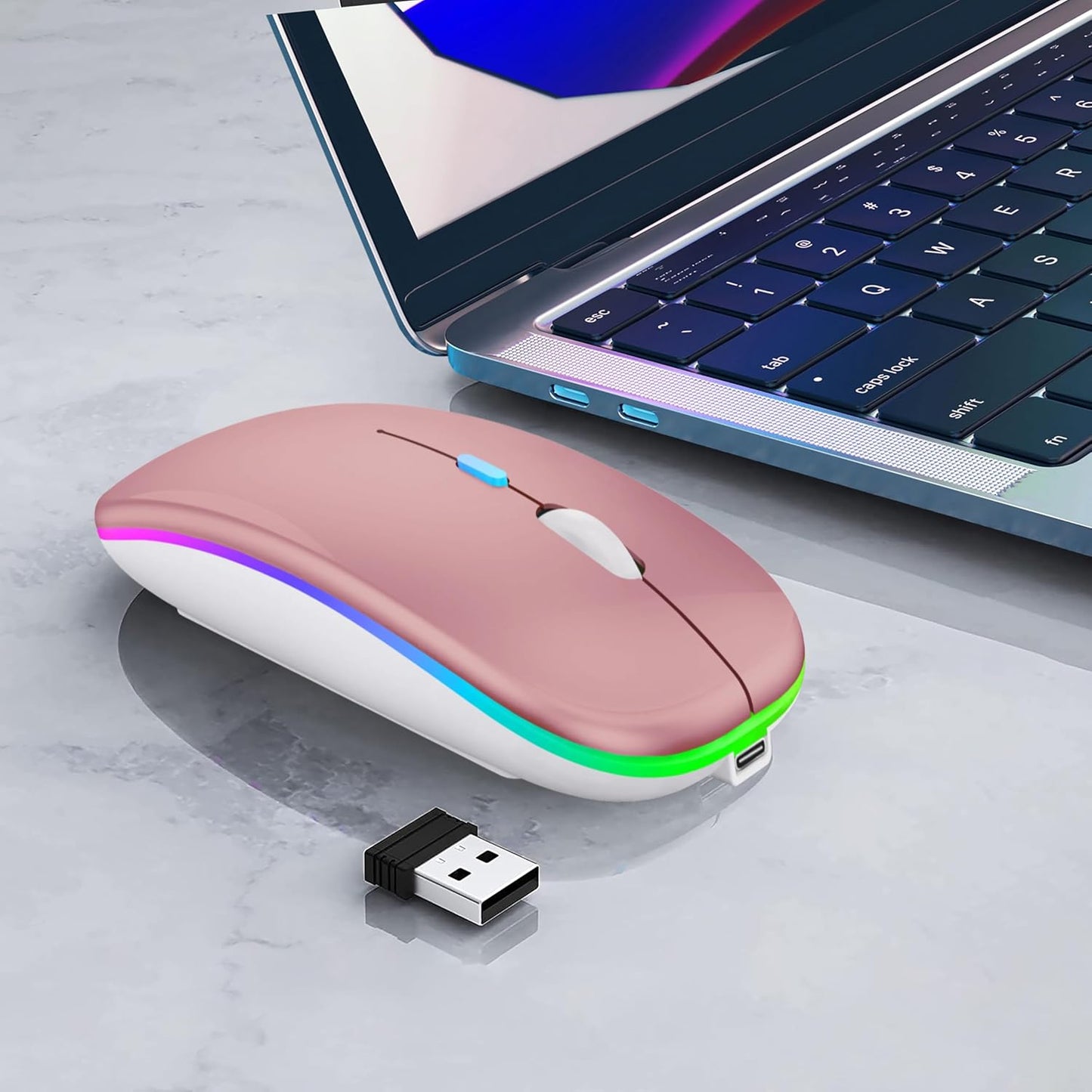WREANU Use(BT5.2 2.4G Wireless Bluetooth Mouse Rechargeable Laptop Mice with LED Lights Silent Slim & Portable USB)