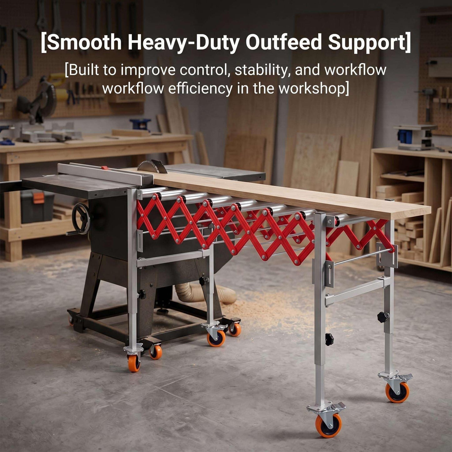 Expandable Roller Conveyor for Warehouse Packing, Adjustable Height 27.5''-43'' with Wheels, 13.7''-47'' Retractable Length, 600 lbs Capacity Roller Conveyor and Roller Conveyor Transfer Stand