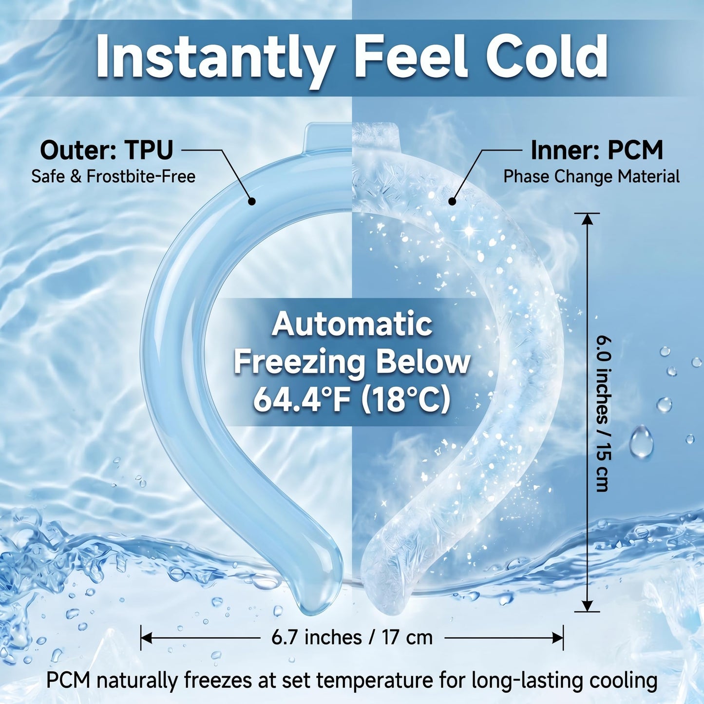 2PCS Neck Cooling Ring - Reusable Neck Coolers for Extremely Hot Weather, Instant Cooling Ice Neck Ring, Frozen Neck Wrap for Outdoor Work, Running, Hiking, Gardening - PCM Cooling Device (Blue, M)