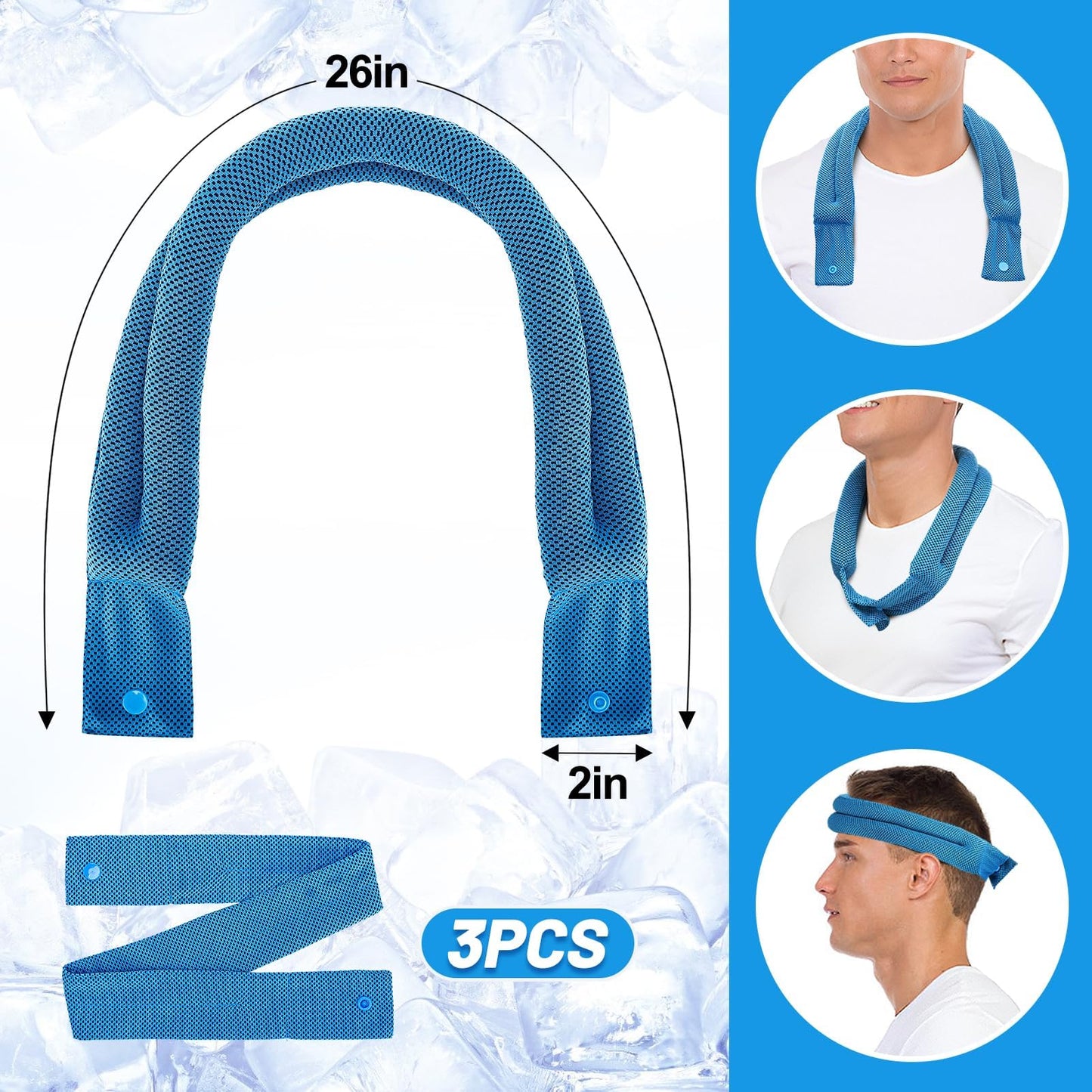 3 Pcs Cooling Neck Wraps - Cooling Towels with Ice Polymer, Breathable Soft Neck Coolers for Summer Heat Sports Gym Workout Men Women Gifts