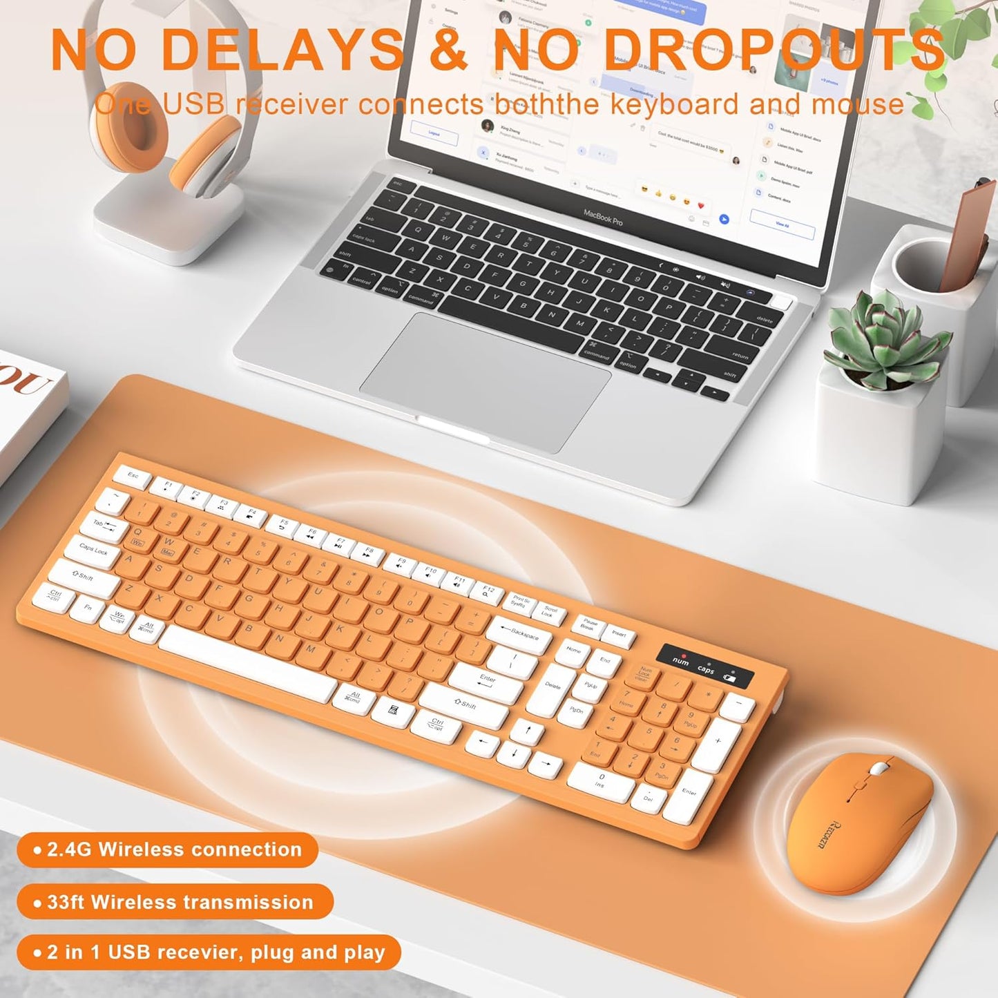 RECCAZR 2.4G 3 Wireless Keyboard and Mouse Combo, Full-Sized Keyboard and Mouse Cordless, DPI Adjustable Mouse