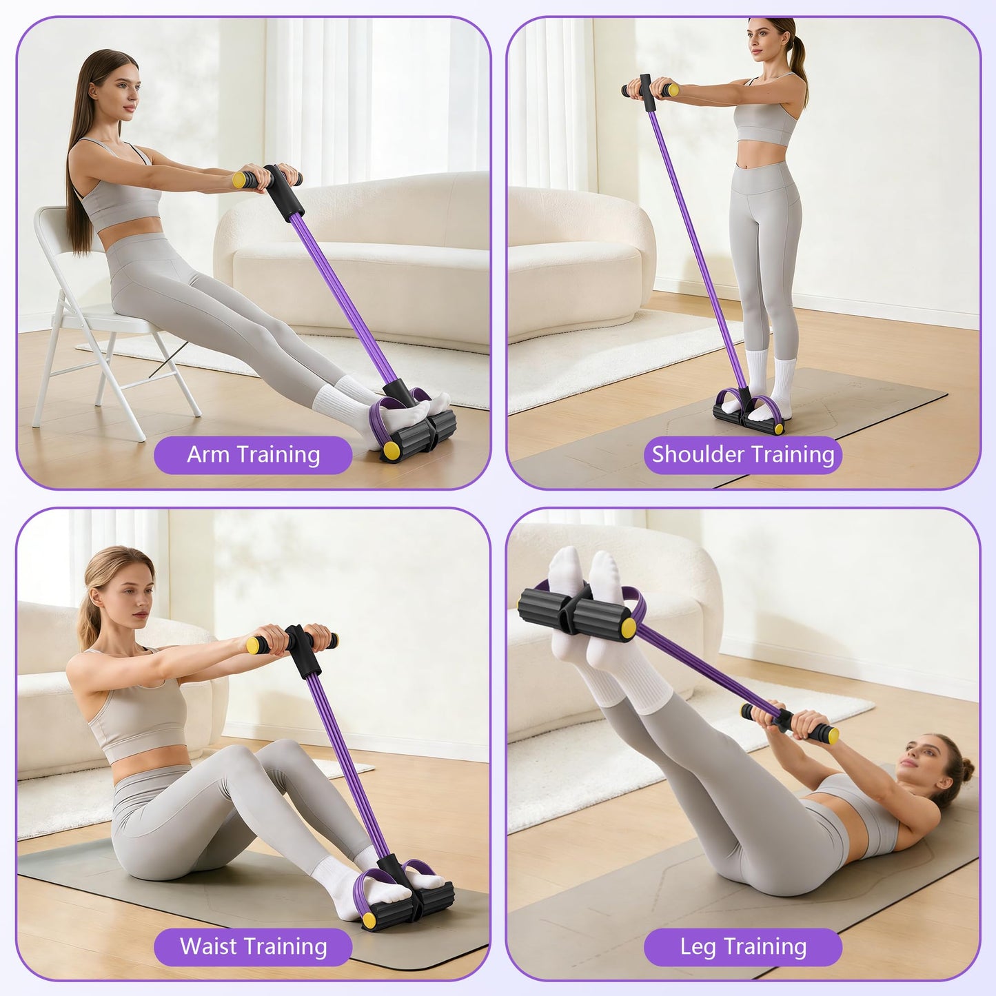 Upgraded Pedal Resistance Band with Handle, Soft Durable Fashion Puller Exercise with Thickened 6 Tension Ropes, Tube Pedal Resistance Device for Abdomen, Waist, Arm, Leg, Core/ABS (Black & Purple)