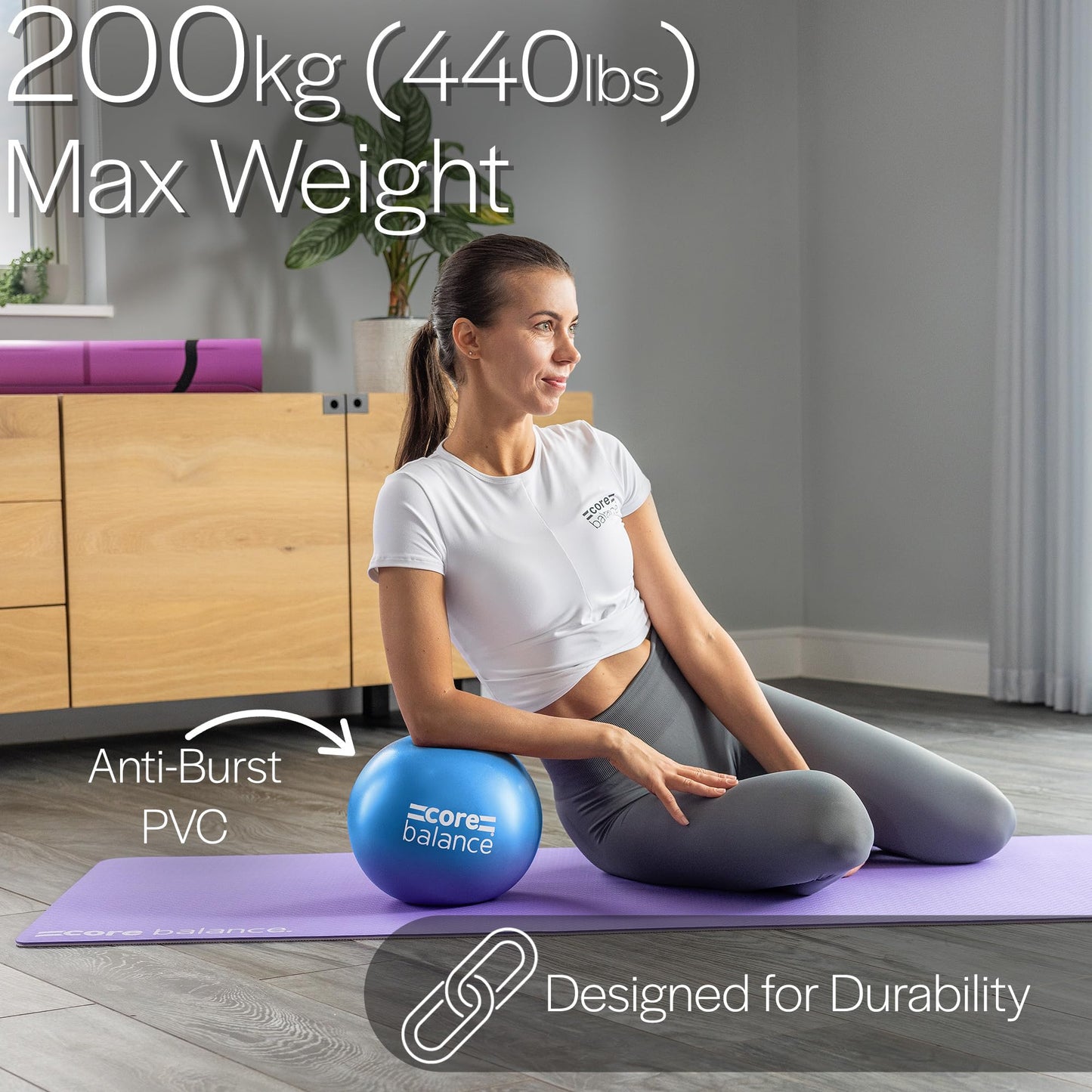 Core Balance Pilates Ball 9 Inch Anti Burst With Inflation Tube - Mini Exercise Ball for Physical Therapy, Yoga, Barre, Stretching and Core Stability Workout (Blue)