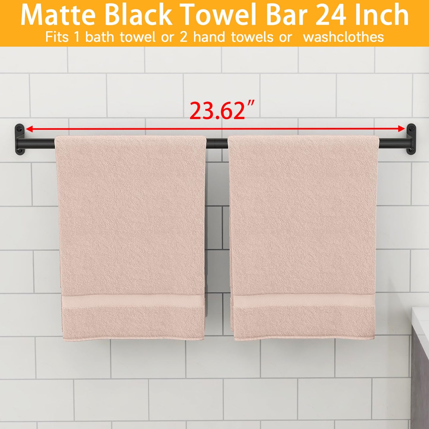 Towel Bar for Bathroom Wall, Black 24 Inch Single Towel Bar Rods for Bathroom, Stainless Steel Heavy Duty Towel Racks for Bathroom Wall Mounted