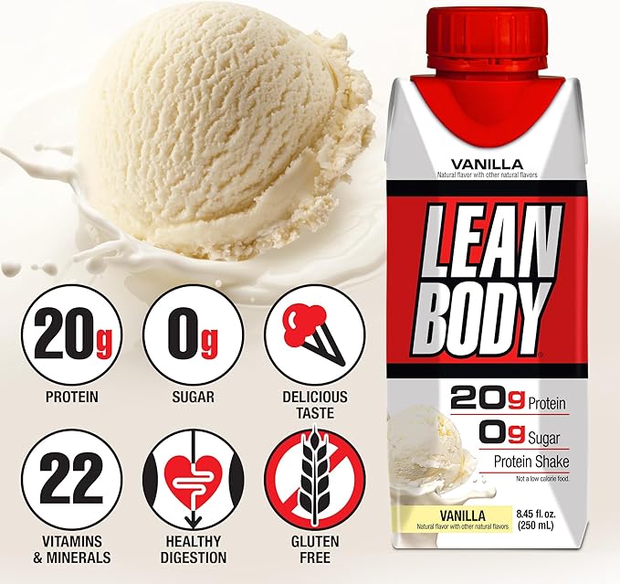 LABRADA Nutrition - Lean Body RTD Whey Protein Shake, Convenient On-The-Go Meal Replacement Shake for Men & Women, 20 Grams of Protein ??Zero Sugar, Lactose & Gluten Free, Vanilla (Pack of 16)
