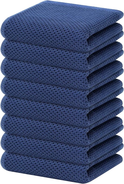 Homaxy Kitchen Dish Towels - Ultra Soft 100% Cotton Waffle Weave, Quick Drying, 13 x 28 Inches, 8-Pack, Navy Blue