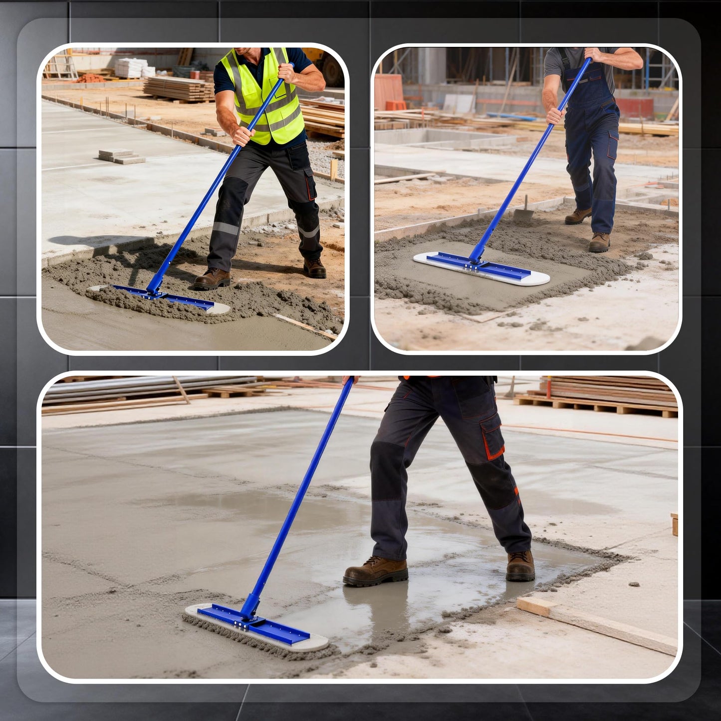 48" x 8" Concrete Bull Float Kit, Stainless Steel Round End Finishing Trowel with 47'' Adjustable Handle, Heavy Duty Concrete Smoothing Tool for Cement, Driveway, Patio