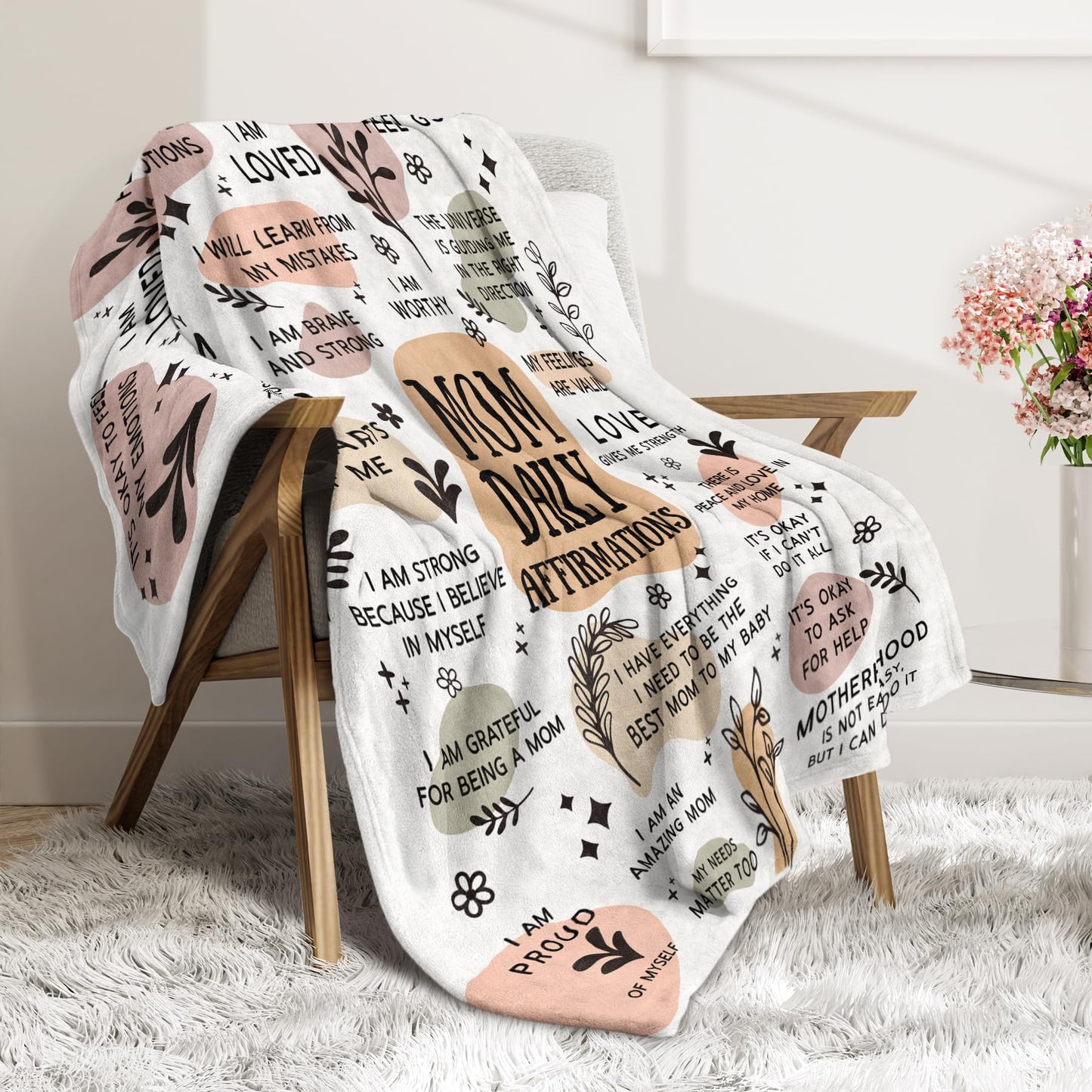 BaubleDazz New Mom Gifts Blanket, Mama Daily Affirmations, Postpartum Pregnancy Gift for First Time Moms, Mommy to Be, Mama, New Mom Essentials, Christmas Birthday Gifts for Moms(50" x 60")
