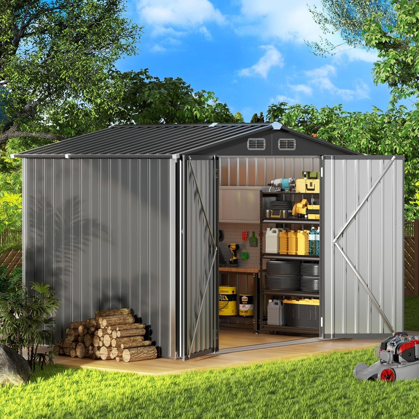 Metal Storage Shed & Outdoor Storage, Outdoor Steel Storages Shed with Sloping Roof, Utility and Tool Garden Sheds for Patio Lawn Yard
