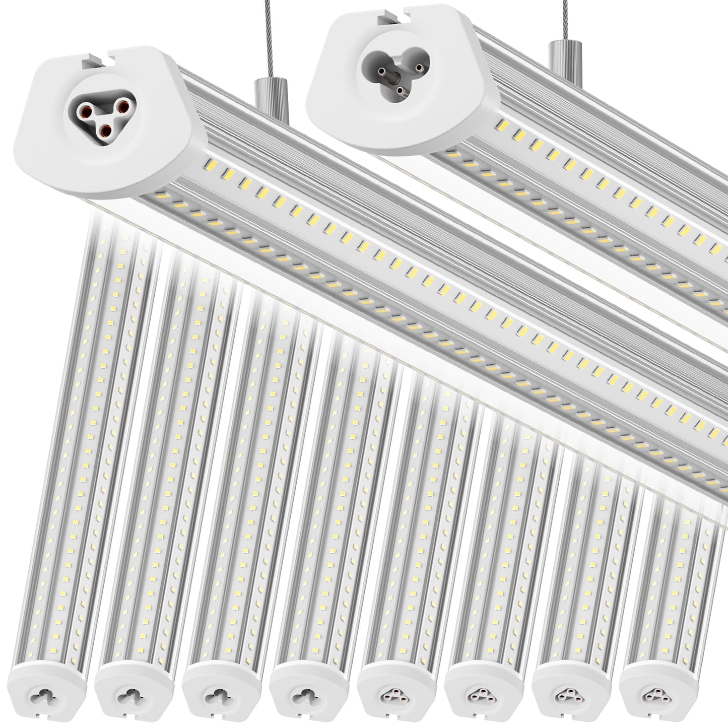 Barrina 8FT LED Shop Light, 140W 17000LM 5000K, U-Shaped 3 Rows LED Garage Lights, Linkable, Hanging & Flush Mount, 8 Foot Commercial LED Shop Lights for Garage, Workshop, Kitchen, 10 Packs, Silver