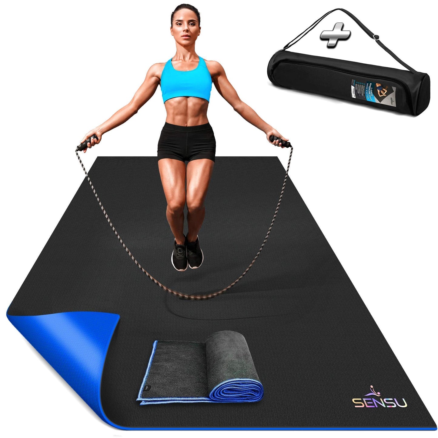 Sensu Large Exercise Mat – 6' x 4' x 8.5mm Extra Thick – Durable and Shoe-Friendly Workout Mat for Home Gym – Non-Slip Fitness Mat for Strength Training, Stretching, Cardio, and Balance Exercises