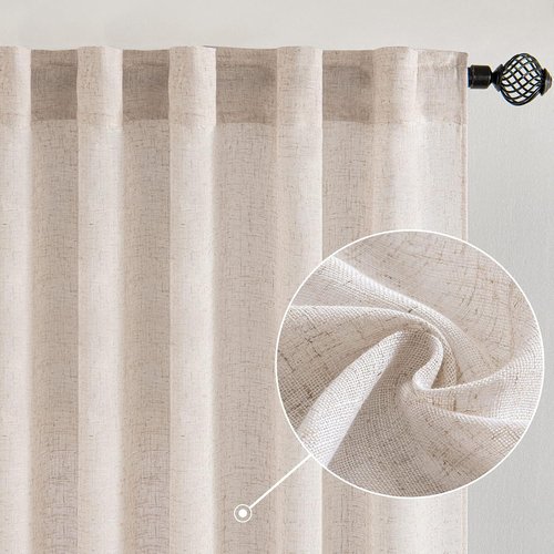 MIULEE Natural White Linen Curtains - 90 Inch Long, Soft Thick Semi-Sheer Drapes | 2 Panels for Bedroom & Living Room