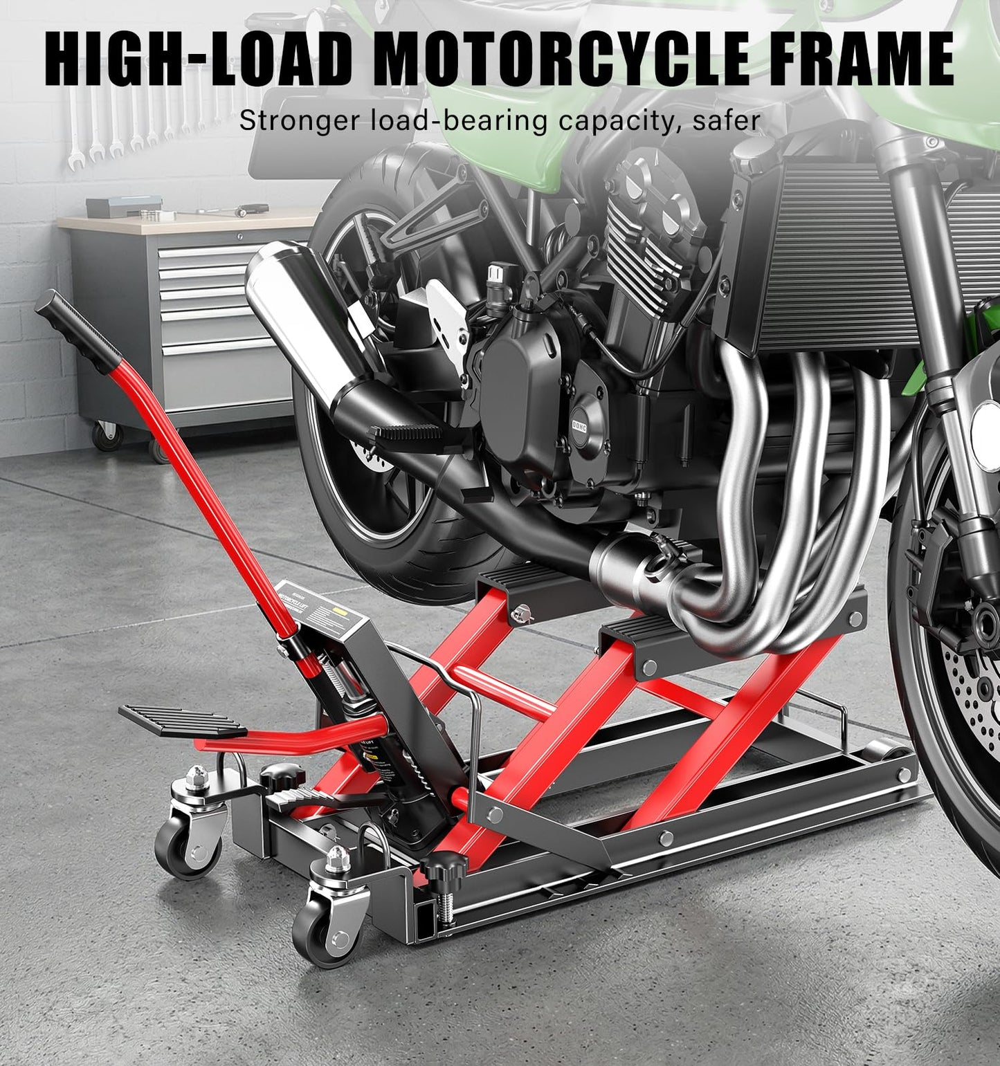 HUGOASIS 1500 LBS Heavy Duty Motorcycle Scissor Lift Jack, 4.5" to 14.6" Height, Portable Steel Construction for Motorcycle, ATV, Dirt Bike Maintenance with Optional Attachments
