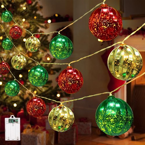 iShabao Battery Operated Christmas Light 13.5ft 20 LED with Timer & 8 Modes Waterproof Christmas Ball Ornaments String Lights for Xmas Tree Wreath Bush Party Home Garden Indoor Decor