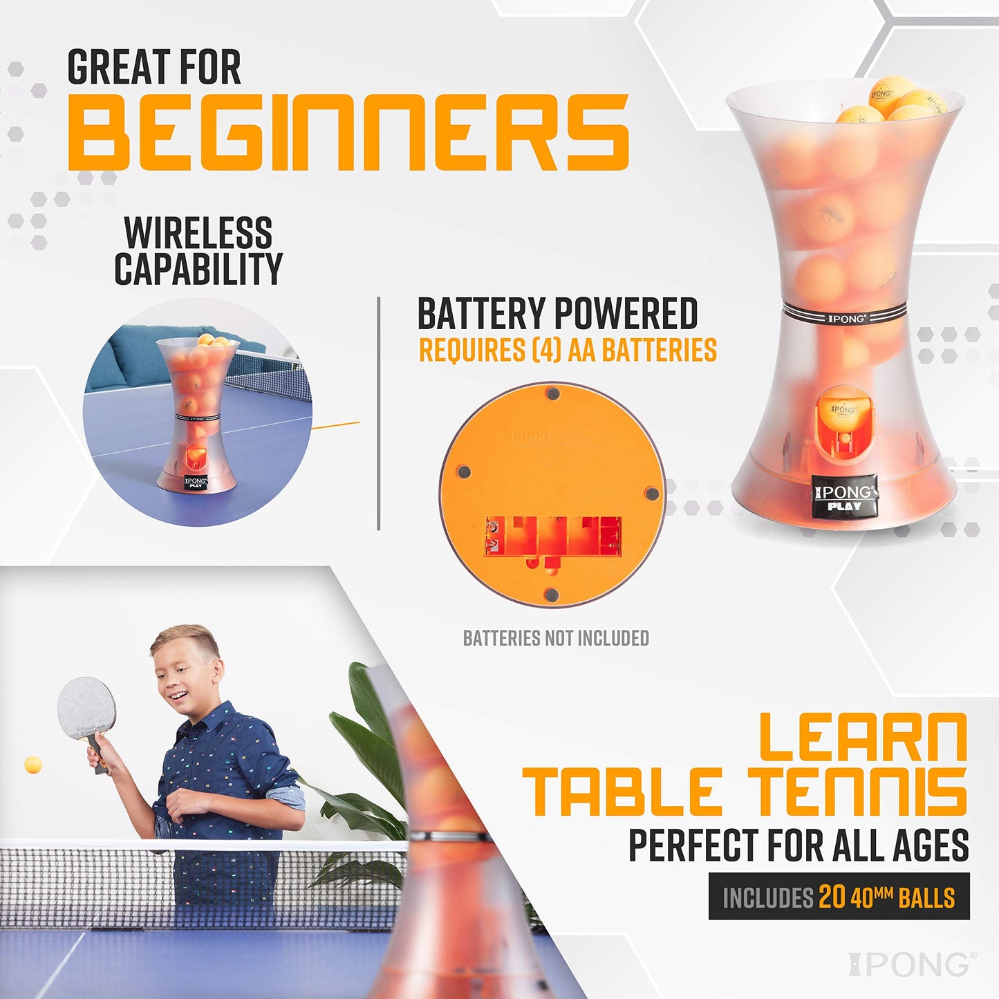 JOOLA iPong Play Table Tennis Trainer Robot with 20 ABS Training Balls, Orange