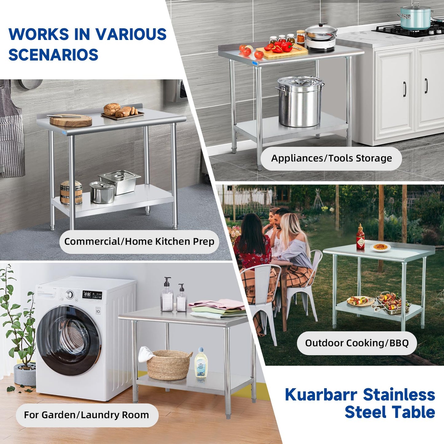 KUARBARR Stainless Steel Table 24 x 24 Inch, Commercial Stainless Steel Prep Table, NSF Metal Kitchen Prep Table for Restaurant Garage Storage