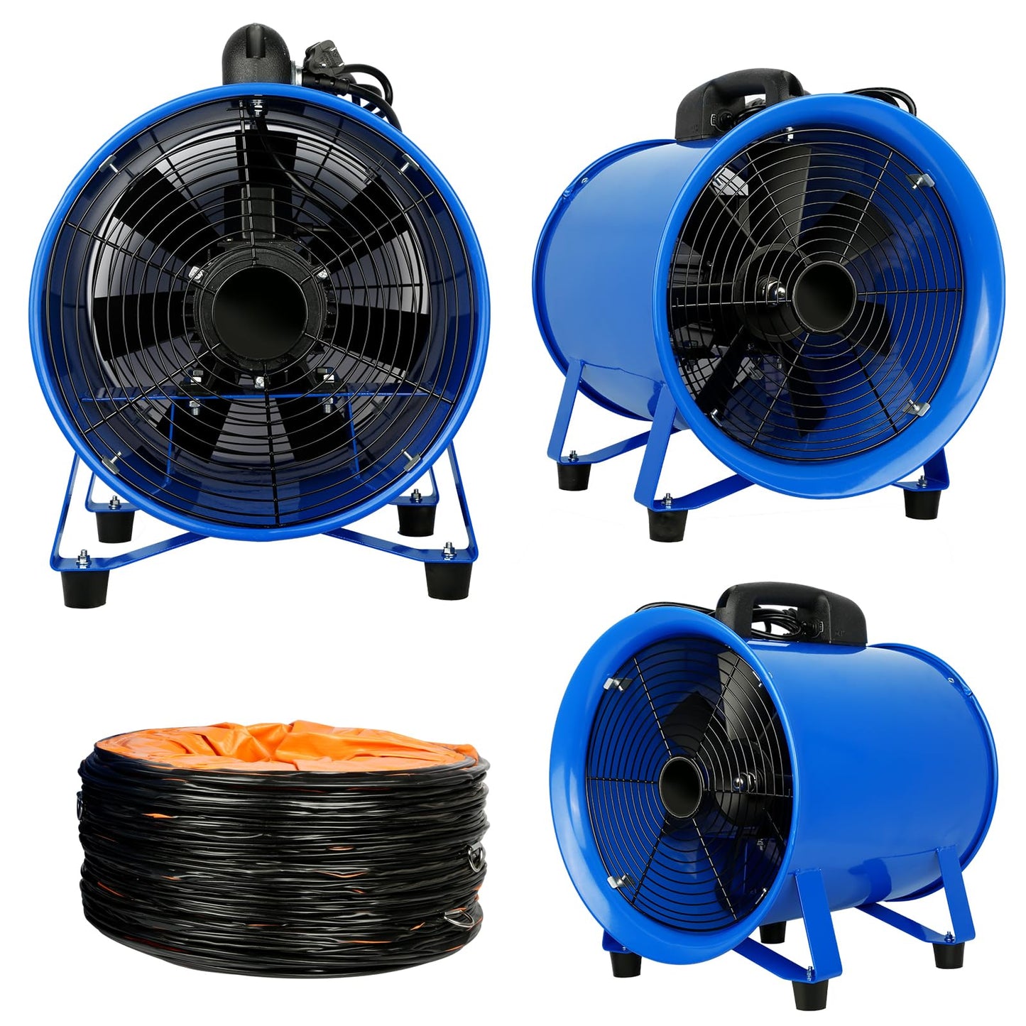 WARSUN Utility Blower 520W 12inch Exhaust Axial Fan 4100 m3/h High Velocity Portable Extractor Fan with 33Ft Duct Hose Portable Ventilator for Exhausting Ventilating at Home or Workplace 370PA