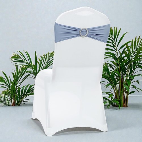 MDS Premium Stretch Chair Sashes - Pack of 10 Dusty Blue Bow Covers for Weddings & Events