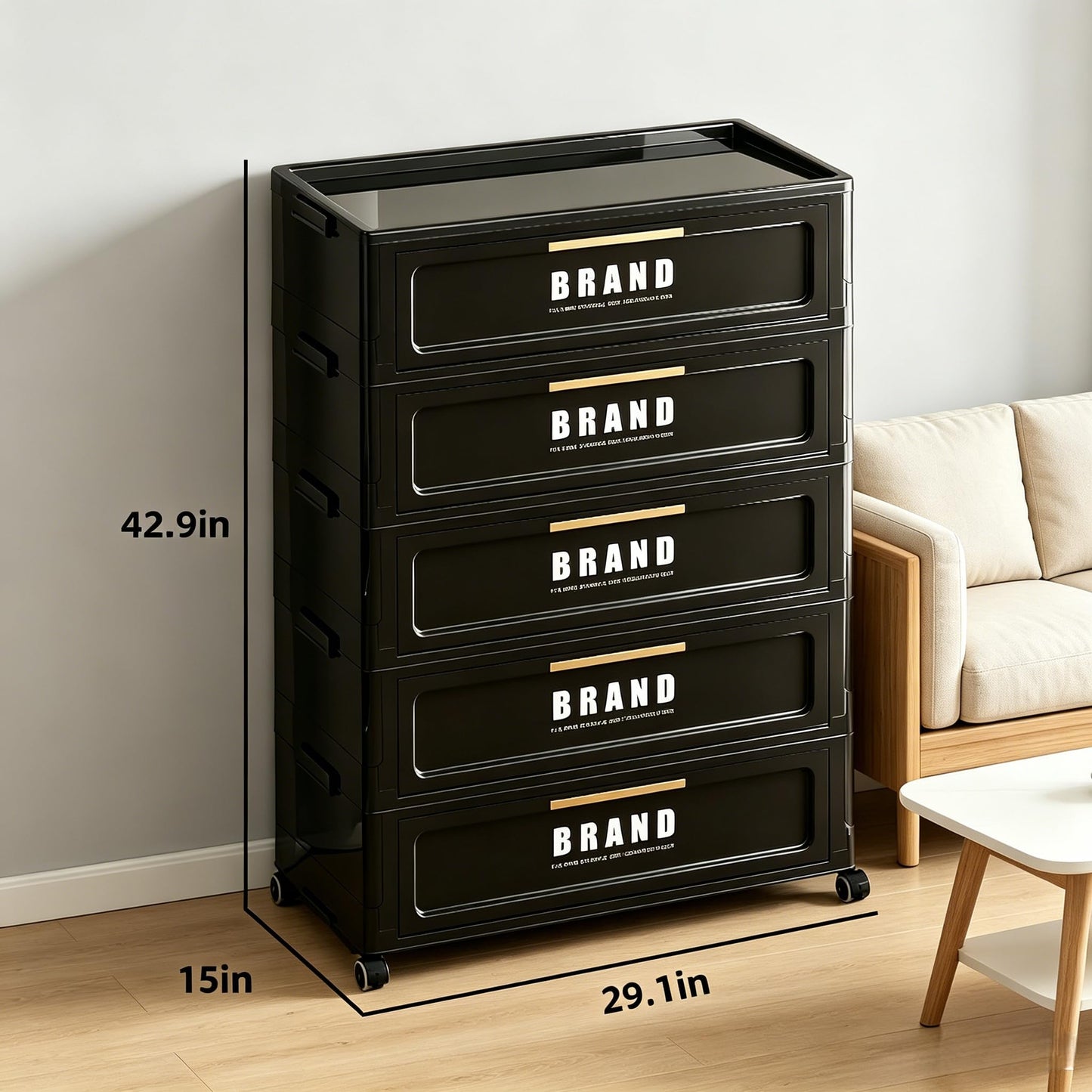Foldable Storage Cabinet with Doors and Lockable Wheels, 5-Tier Large Capacity ABS Organizer, No-Tool Assembly Storage Cabinet for Small Apartment, Kitchen, Pantry, Laundry, Garage