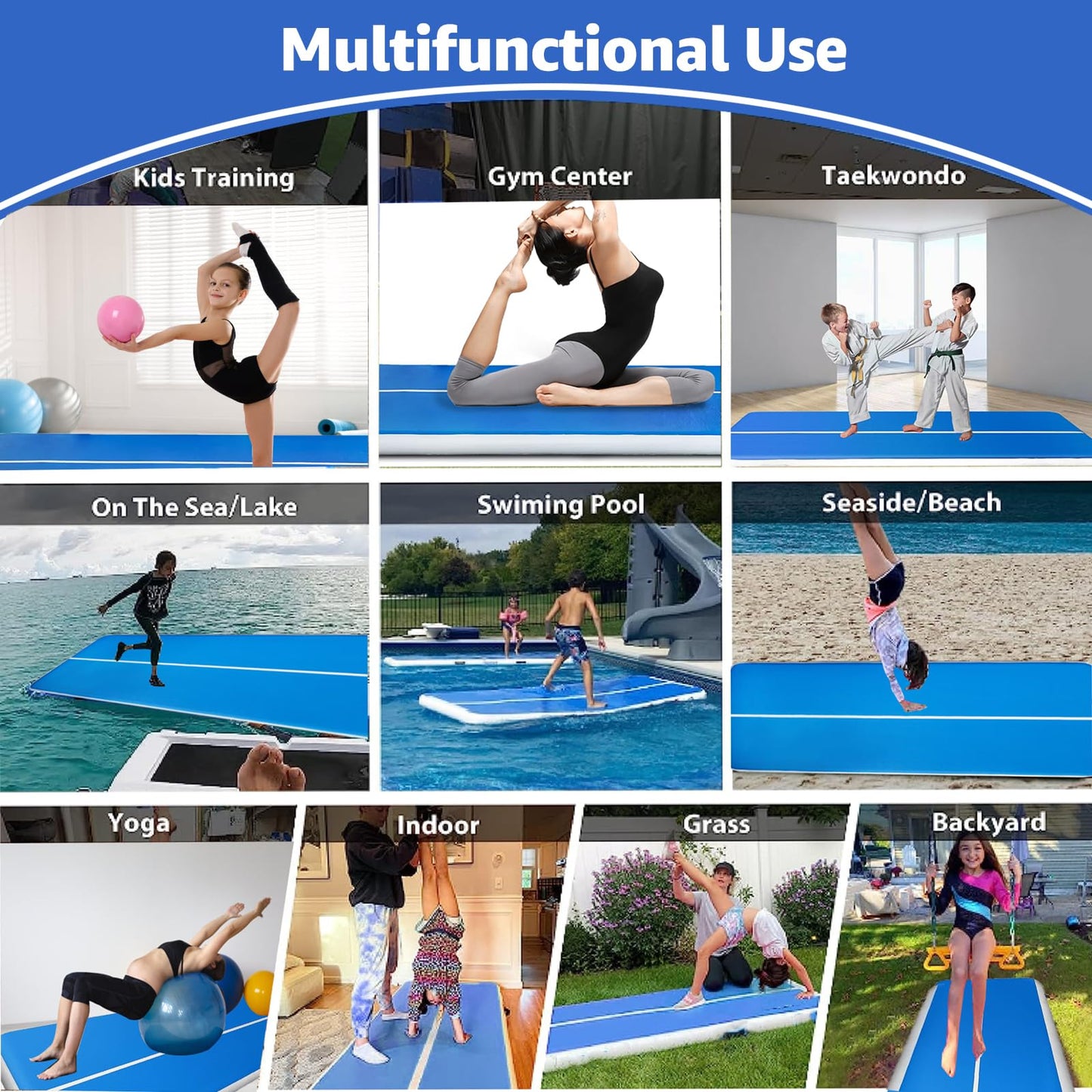 ERfairdeal Air Gymnastics Track Mat 20FTx6.6FTx8 inches Thickness Gymnastics Tumbling Air Mat Inflatable Tumble Track with Electric Air Pump for Gym/Training/Yoga/Home use/Exercise/Cheerleading/Water