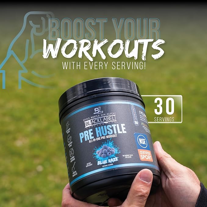 BLACKLABEL Supplements PRE Hustle V3 Pre-Workout Powder ??NSF Certified for Sport ??Energy, Strength & Endurance Support ??Blue Razz ??with Creatine & Caffeine ??30 Servings