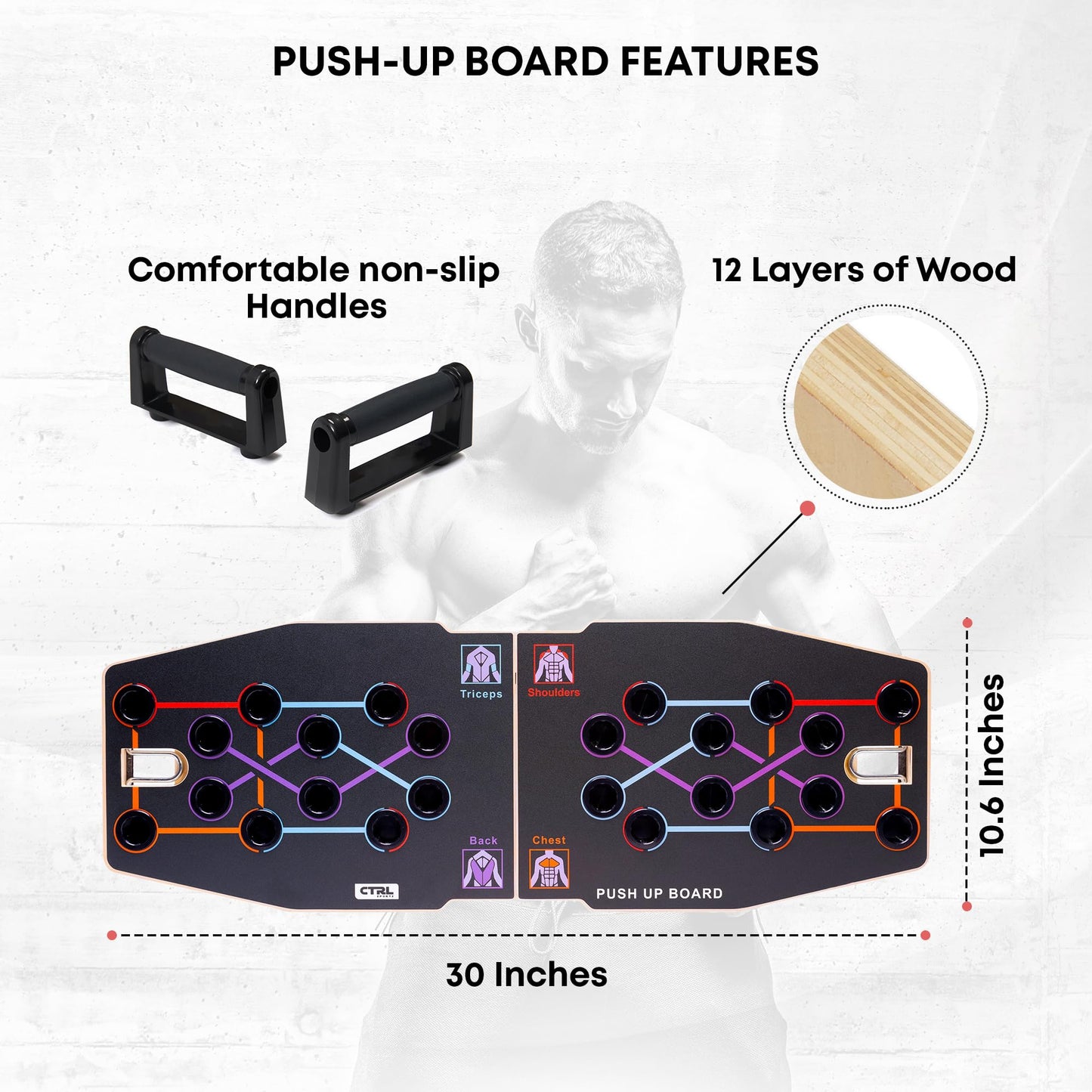 Push Up Board Workout Equipment for Chest Triceps, Back, Arms Muscles, Fitness Portable Pushup Board for Man and Women, Perfect Multi-Functional Push-Up Stand Bar Muscle Building by CTRL Sports