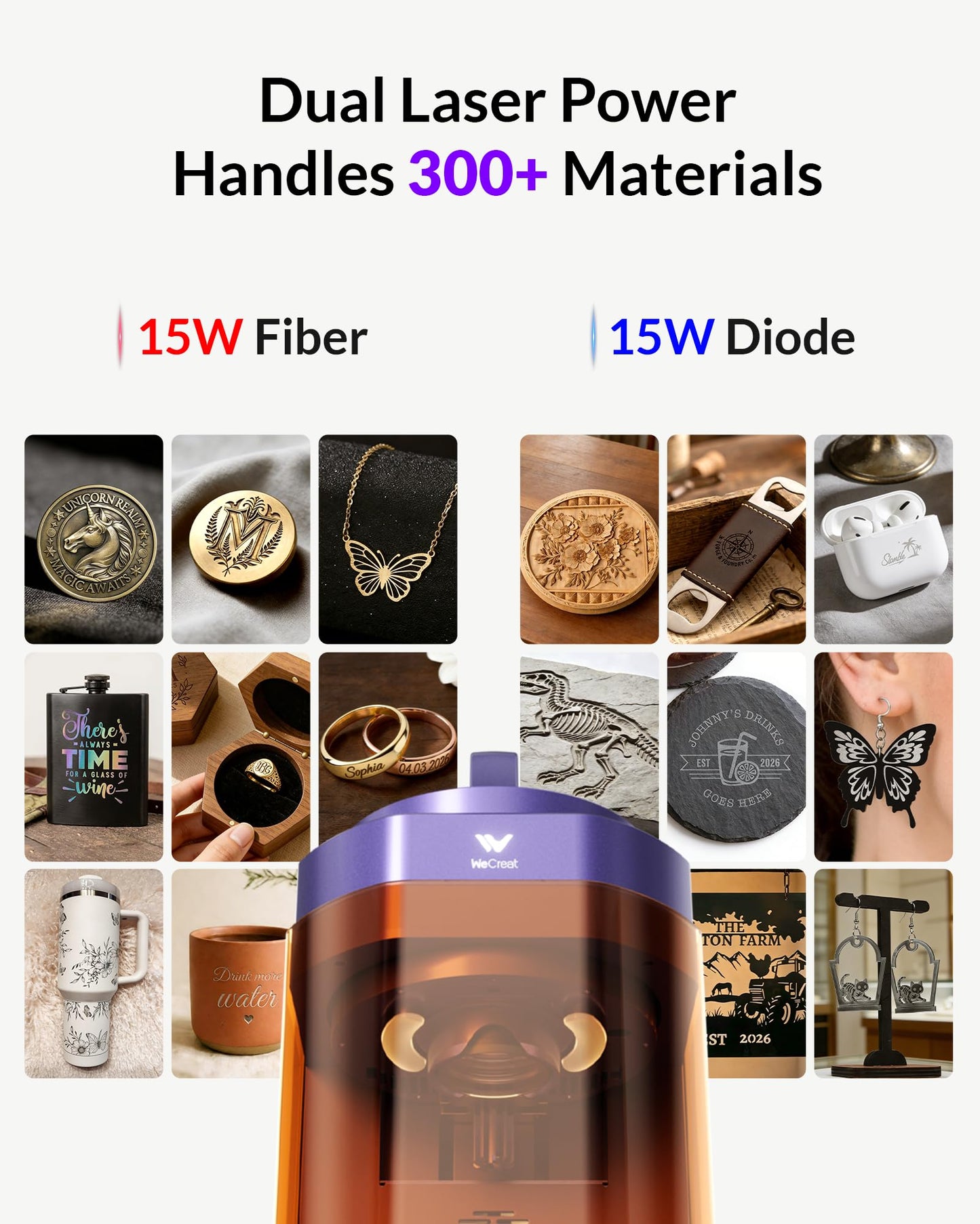 WeCreat Lumos Flex 15W Fiber & 15W Diode Dual Laser Engraver, Built-in 50MP Camera, 10000mm/s Ultra Fast, 3D Embossing, Metal Cutting, Color Marking on Metal, Portable Desktop Laser Engraving Machine